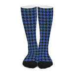Blue And Black Houndstooth Print Long Socks