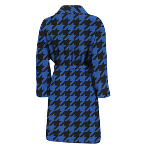 Blue And Black Houndstooth Print Men's Bathrobe