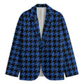 Blue And Black Houndstooth Print Men's Blazer