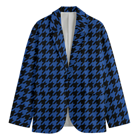 Blue And Black Houndstooth Print Men's Blazer