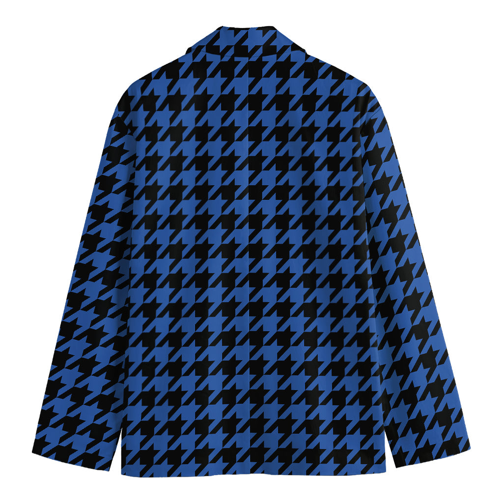 Blue And Black Houndstooth Print Men's Blazer