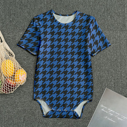 Blue And Black Houndstooth Print Men's Bodysuit