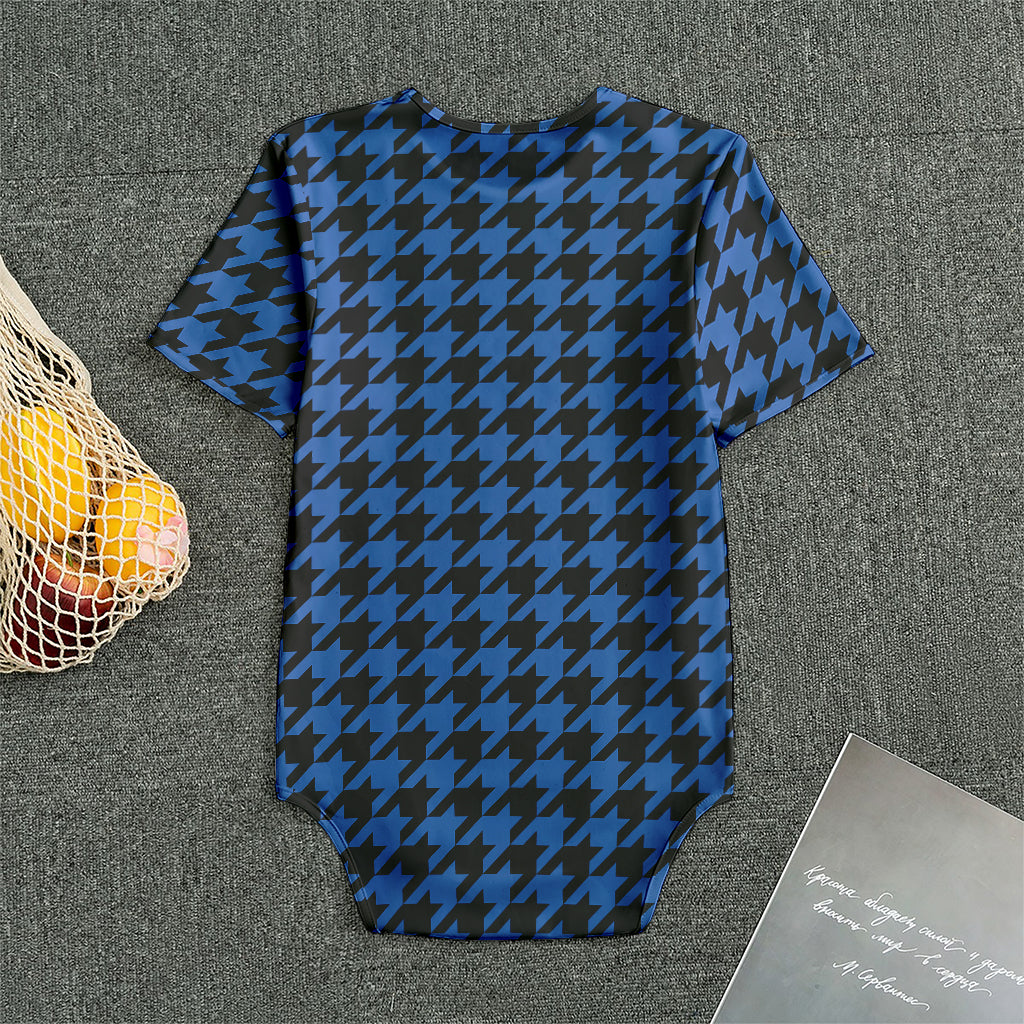 Blue And Black Houndstooth Print Men's Bodysuit