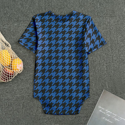 Blue And Black Houndstooth Print Men's Bodysuit
