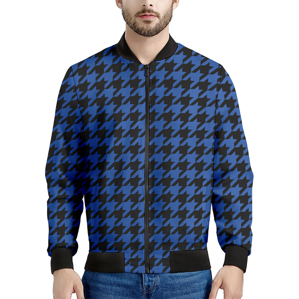 Blue And Black Houndstooth Print Men's Bomber Jacket