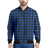 Blue And Black Houndstooth Print Men's Bomber Jacket