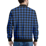 Blue And Black Houndstooth Print Men's Bomber Jacket