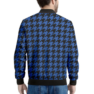 Blue And Black Houndstooth Print Men's Bomber Jacket