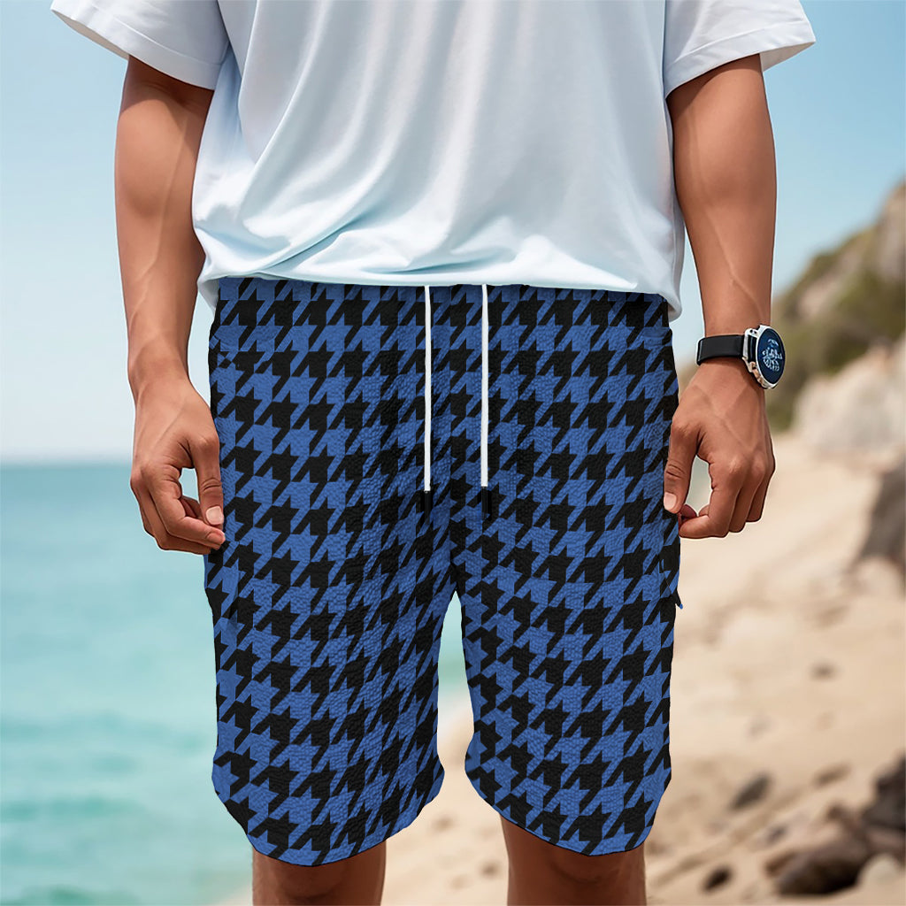 Blue And Black Houndstooth Print Men's Cargo Shorts