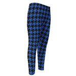 Blue And Black Houndstooth Print Men's Compression Pants