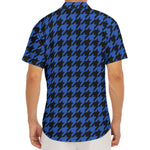 Blue And Black Houndstooth Print Men's Deep V-Neck Shirt