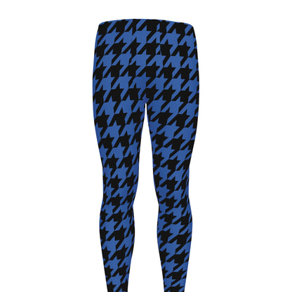 Blue And Black Houndstooth Print Men's leggings