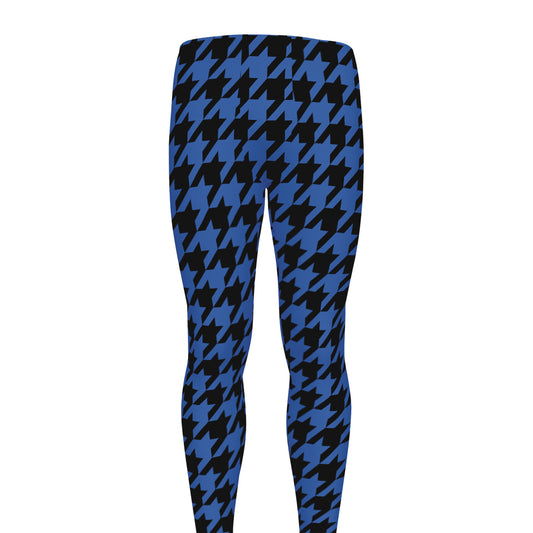 Blue And Black Houndstooth Print Men's leggings