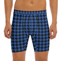 Blue And Black Houndstooth Print Men's Long Boxer Briefs
