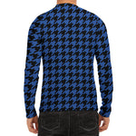 Blue And Black Houndstooth Print Men's Long Sleeve Rash Guard
