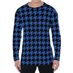 Blue And Black Houndstooth Print Men's Long Sleeve T-Shirt