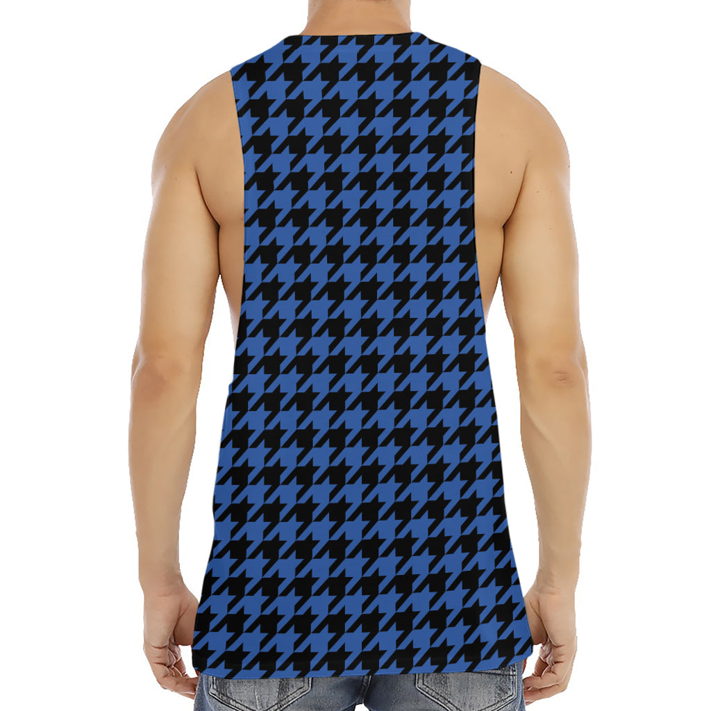 Blue And Black Houndstooth Print Men's Muscle Tank Top
