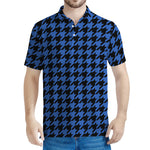 Blue And Black Houndstooth Print Men's Polo Shirt