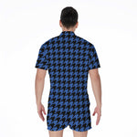 Blue And Black Houndstooth Print Men's Rompers