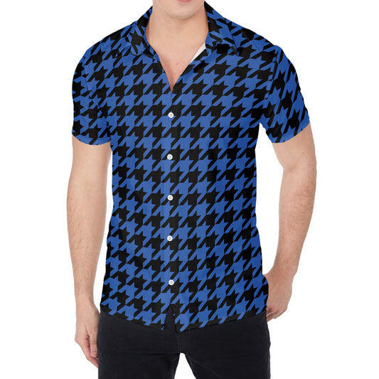 Blue And Black Houndstooth Print Men's Shirt