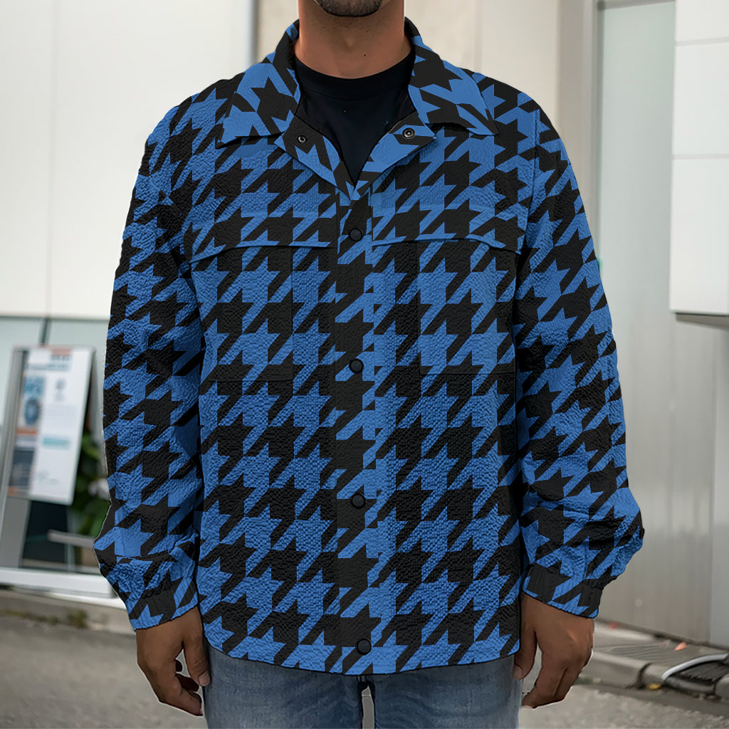 Blue And Black Houndstooth Print Men's Shirt Jacket