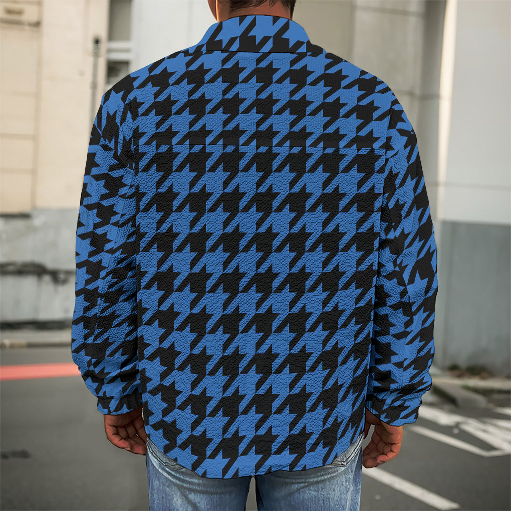 Blue And Black Houndstooth Print Men's Shirt Jacket
