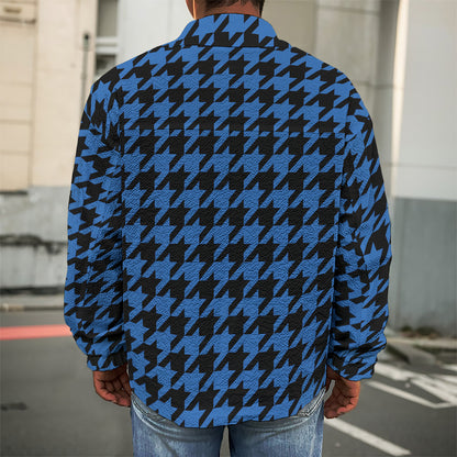 Blue And Black Houndstooth Print Men's Shirt Jacket