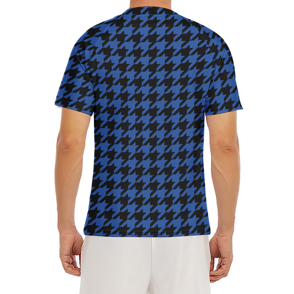 Blue And Black Houndstooth Print Men's Short Sleeve Rash Guard