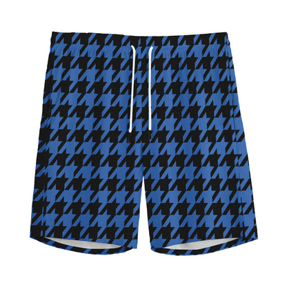 Blue And Black Houndstooth Print Men's Sports Shorts
