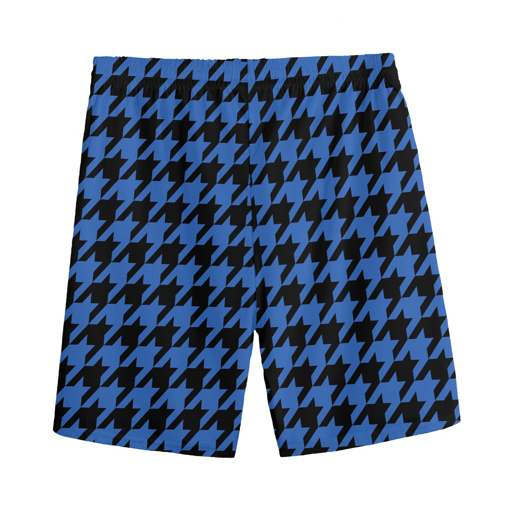 Blue And Black Houndstooth Print Men's Sports Shorts