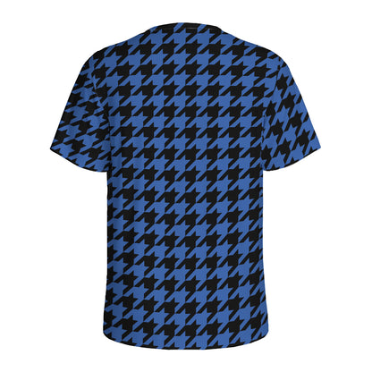 Blue And Black Houndstooth Print Men's Sports T-Shirt