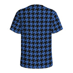 Blue And Black Houndstooth Print Men's Sports T-Shirt