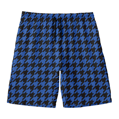 Blue And Black Houndstooth Print Men's Swim Trunks