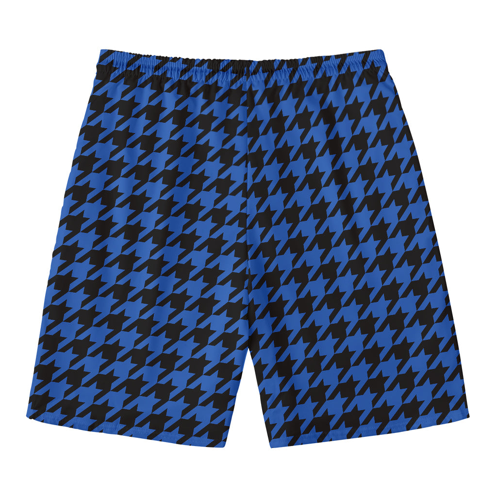 Blue And Black Houndstooth Print Men's Swim Trunks