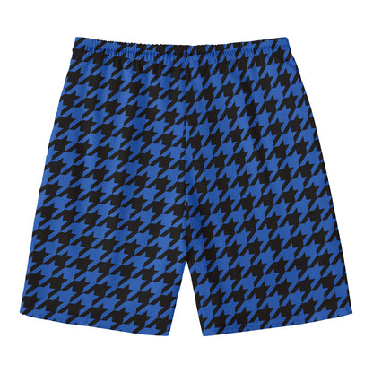Blue And Black Houndstooth Print Men's Swim Trunks