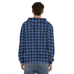 Blue And Black Houndstooth Print Men's Velvet Pullover Hoodie