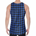Blue And Black Houndstooth Print Men's Velvet Tank Top