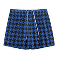 Blue And Black Houndstooth Print Mesh Shorts