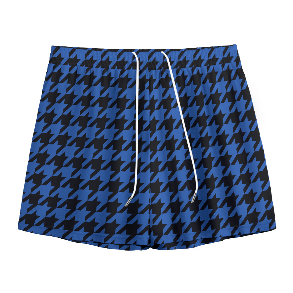 Blue And Black Houndstooth Print Mesh Shorts