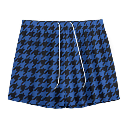 Blue And Black Houndstooth Print Mesh Shorts