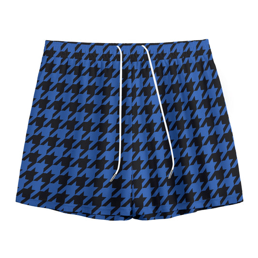 Blue And Black Houndstooth Print Mesh Shorts