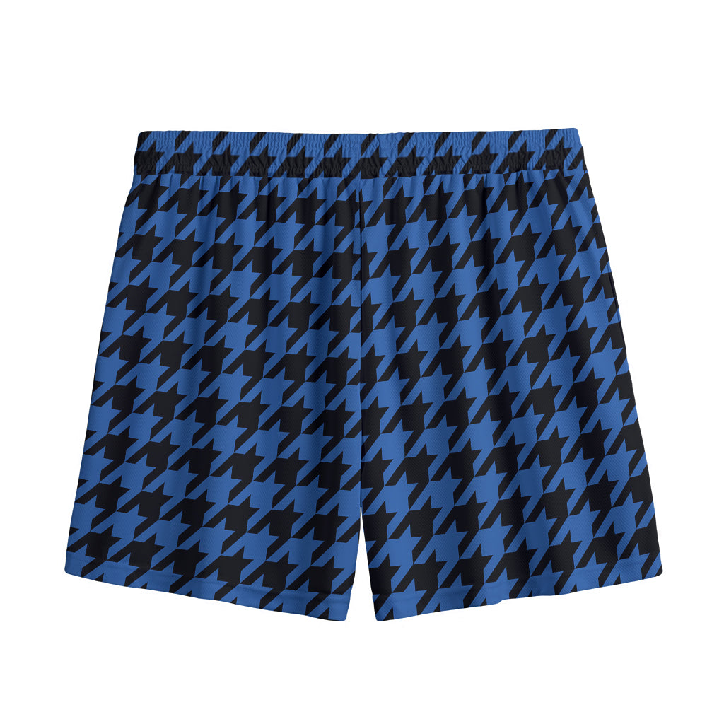 Blue And Black Houndstooth Print Mesh Shorts