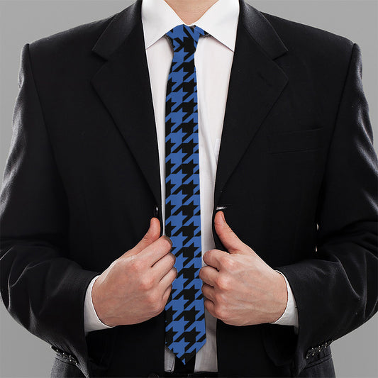 Blue And Black Houndstooth Print Necktie
