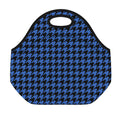 Blue And Black Houndstooth Print Neoprene Lunch Bag