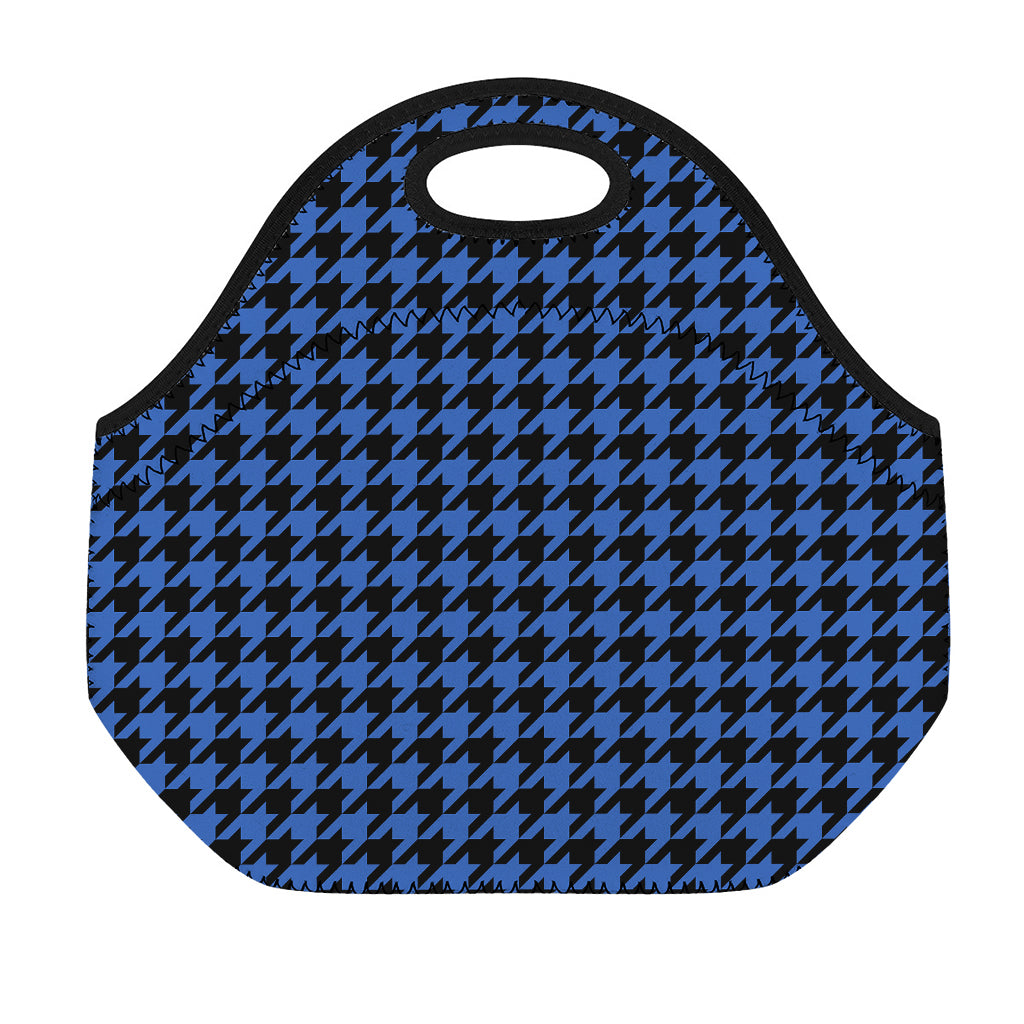 Blue And Black Houndstooth Print Neoprene Lunch Bag