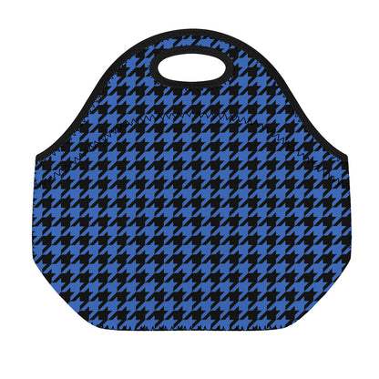 Blue And Black Houndstooth Print Neoprene Lunch Bag