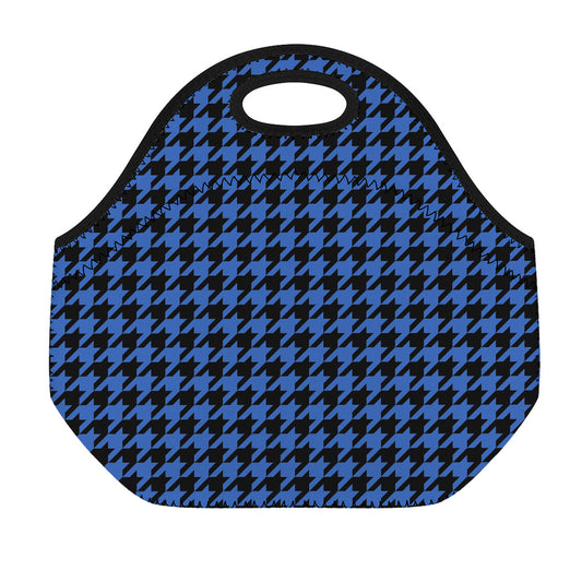 Blue And Black Houndstooth Print Neoprene Lunch Bag