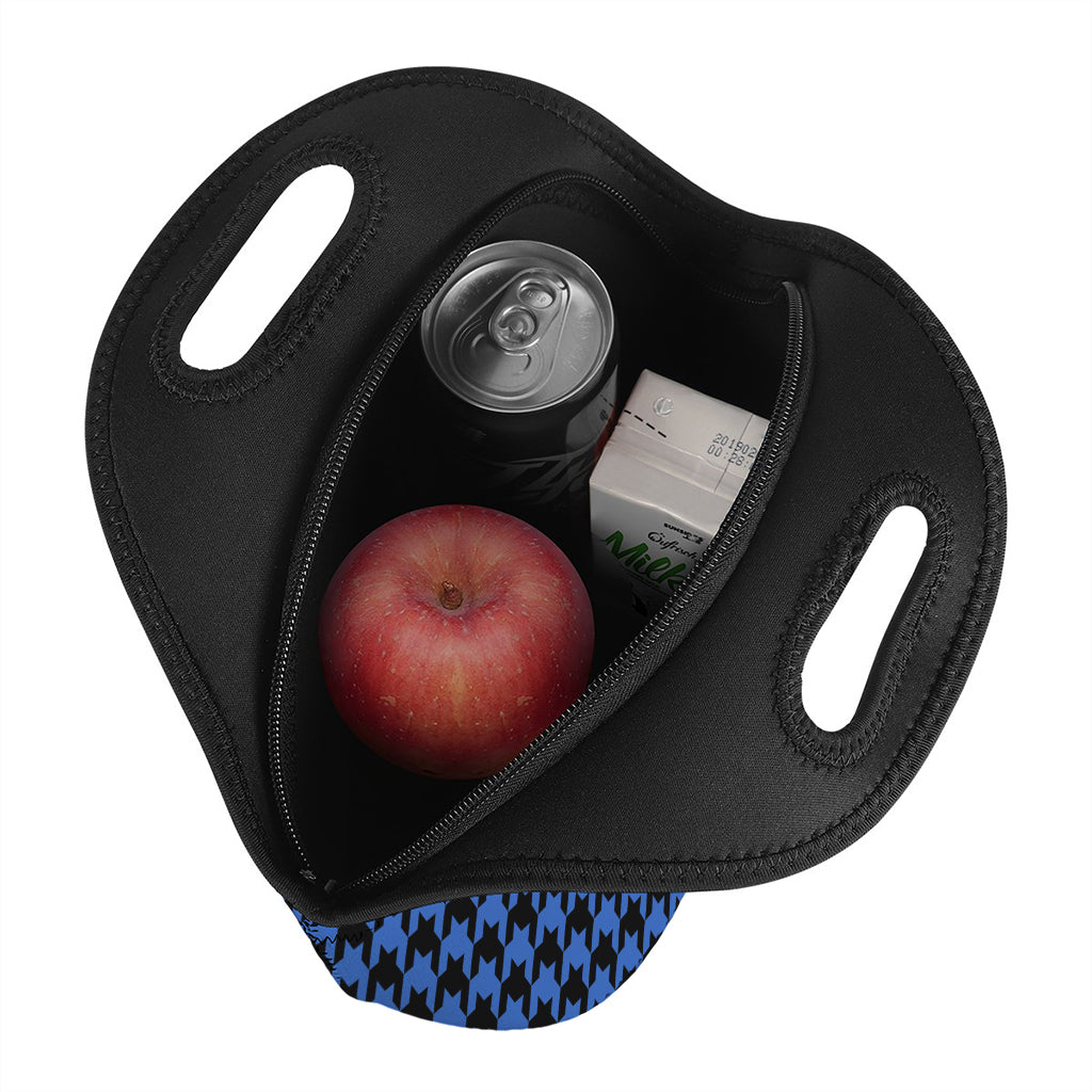 Blue And Black Houndstooth Print Neoprene Lunch Bag