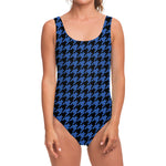 Blue And Black Houndstooth Print One Piece Swimsuit