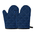 Blue And Black Houndstooth Print Oven Mitts